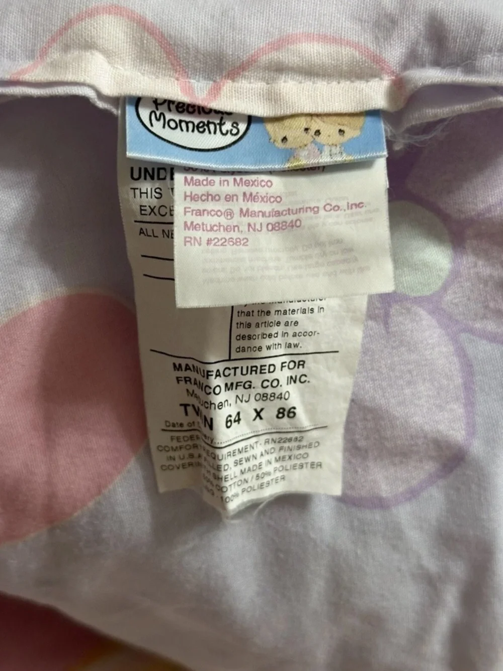 2002 Precious Moments Twin Comforter Quilt Blanket 64x86